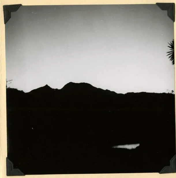 “Dawn silhouette of Volcán Barú, from Palo Santo, Chiriquí” — the volcano at dawn, February 27, 1954