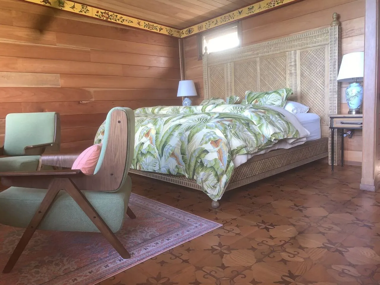 Cabin Three bathroom with hand-painted Art Nouveau tile
